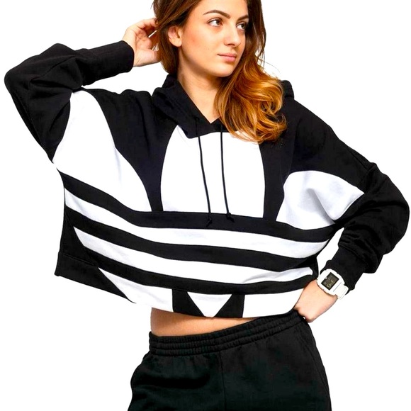 ADIDAS Oversized Large Logo Hooded Dolman Sleeves Boxy Cropped Sweatshirts, S-L - Picture 1 of 13